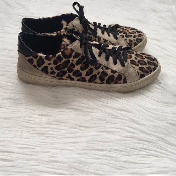 Zara Leopard Print Calf Hair Lace Up Sneakers 38 - Picture 4 of 11